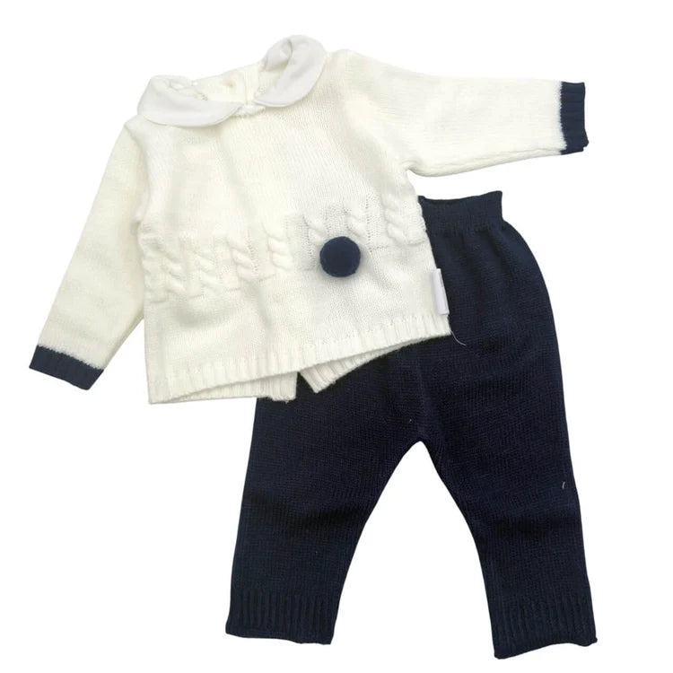 Completo Neonata 2 Pezzi in Lana Bianco e Blu - Melanie