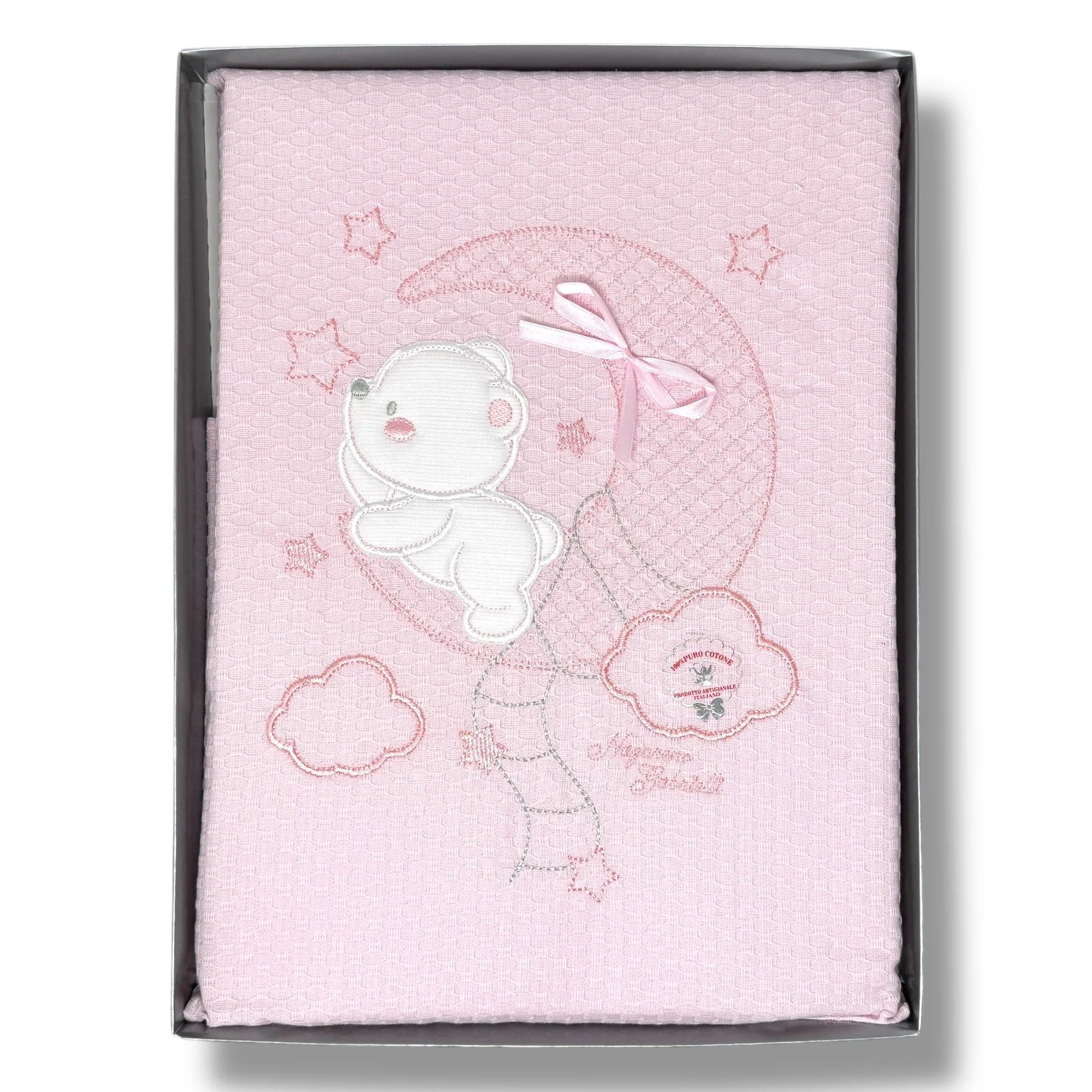 Copertina Carrozzina in Cotone con Ricami Nazareno Gabrielli rosa