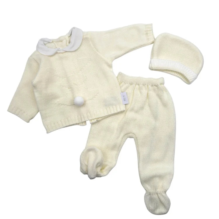 Completo Neonato 3 Pezzi in Lana Panna - Melanie