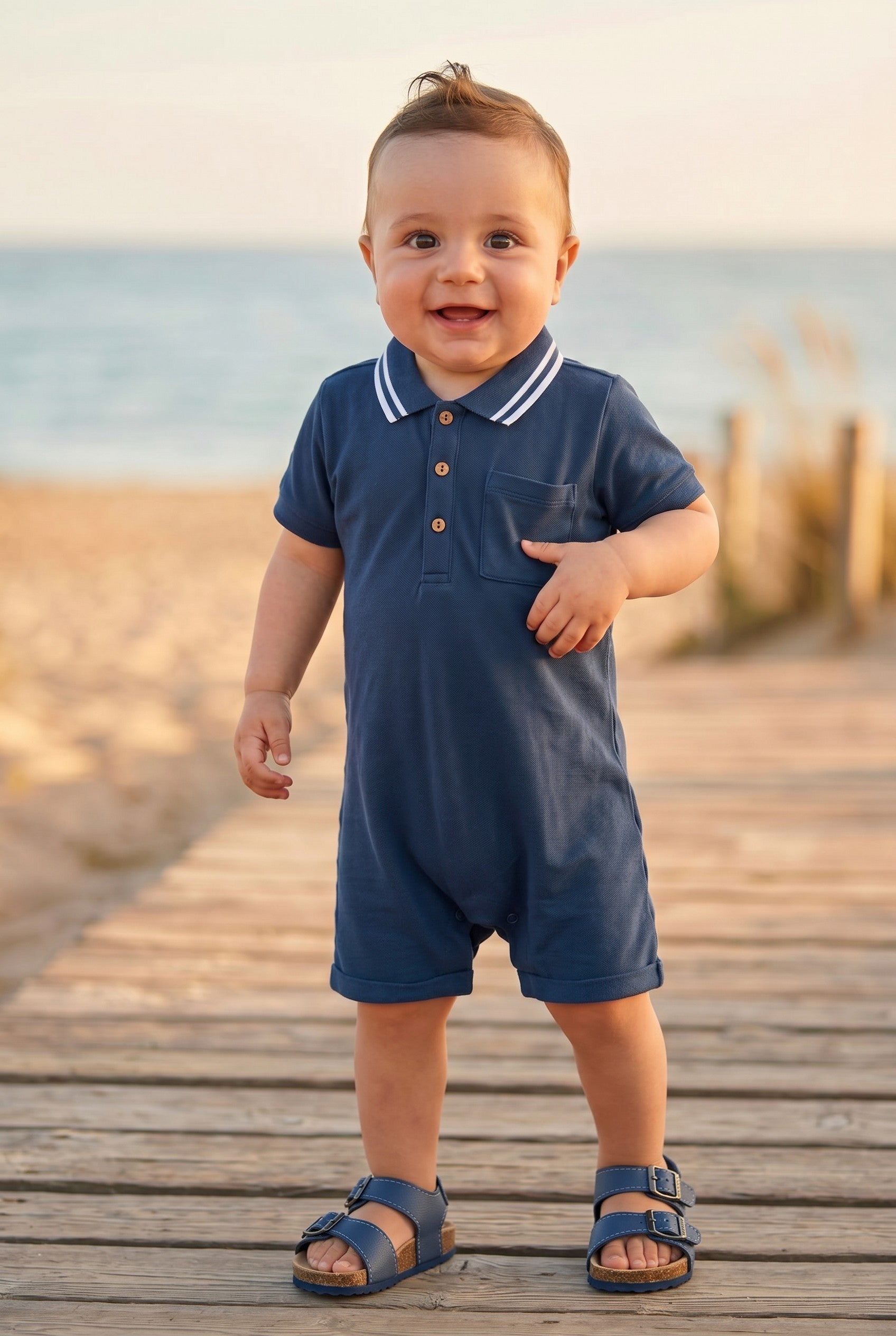 Tuta Polo in Cotone 100% con Colletto e Bottoni