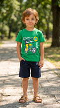 Completo Givova 100% Cotone - T-shirt Manica Corta con Stampa e Pantaloncino Blu