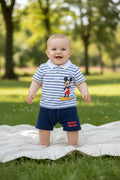 Completo Disney Topolino T-Shirt a Righe con Colletto e Pantalone Blu - Bimbo