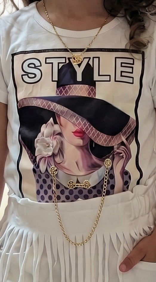 Completo 100% Cotone - T-shirt con Stampa e Short Bianco