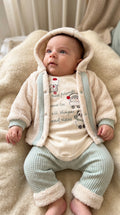 Completo 3 Pezzi Neonato - Giacchino in Pile, Body Cotone con Stampa e Pantalone 0-12 Mesi