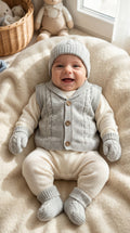 Completo Lanetta 6 Pezzi Neonato - Body, Ghettina, Cardigan, Cappello, Muffole e Babbucce 0-12 Mesi