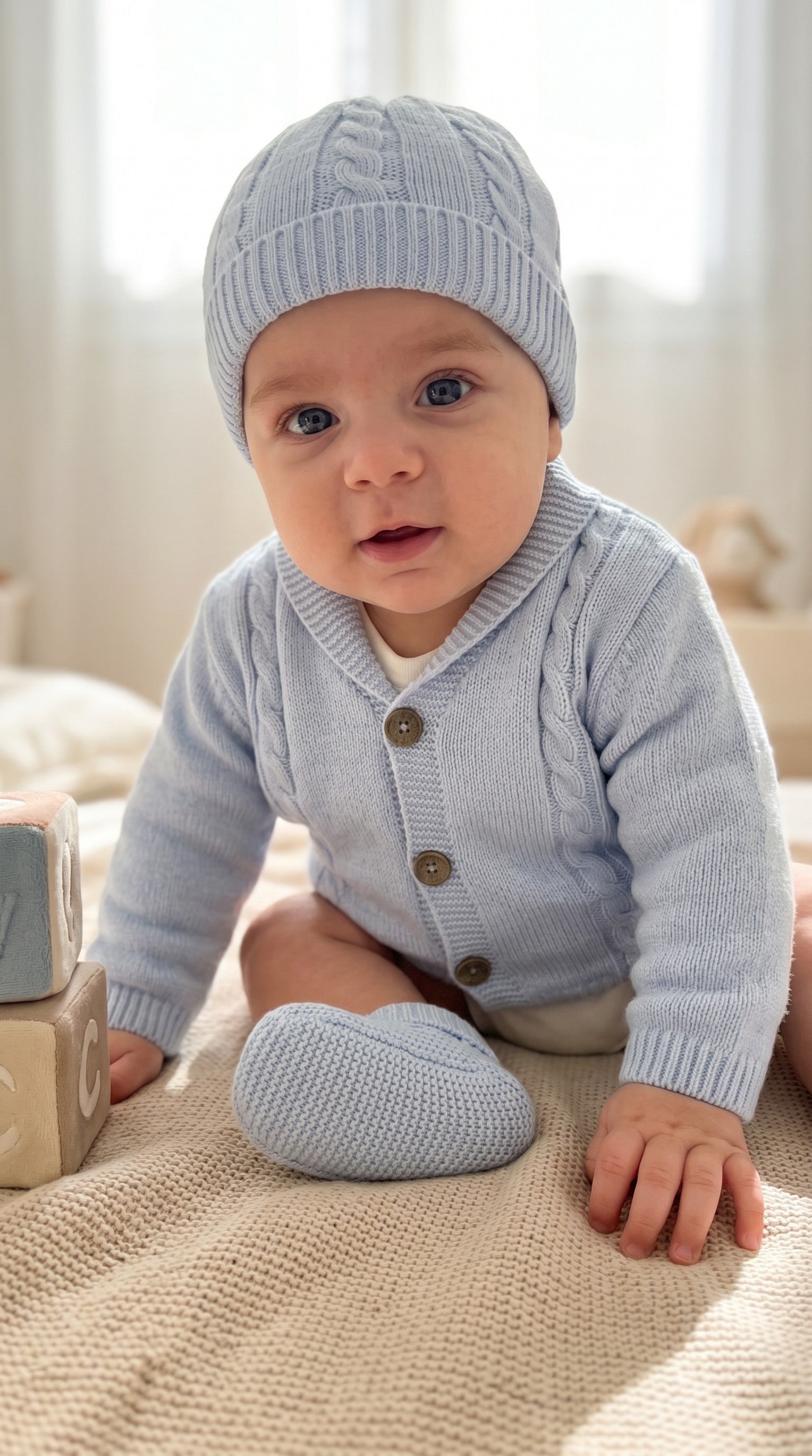 Completo Lanetta 5 Pezzi Neonato - Body, Cardigan, Cappello, Muffole e Babbucce 0-12 Mesi