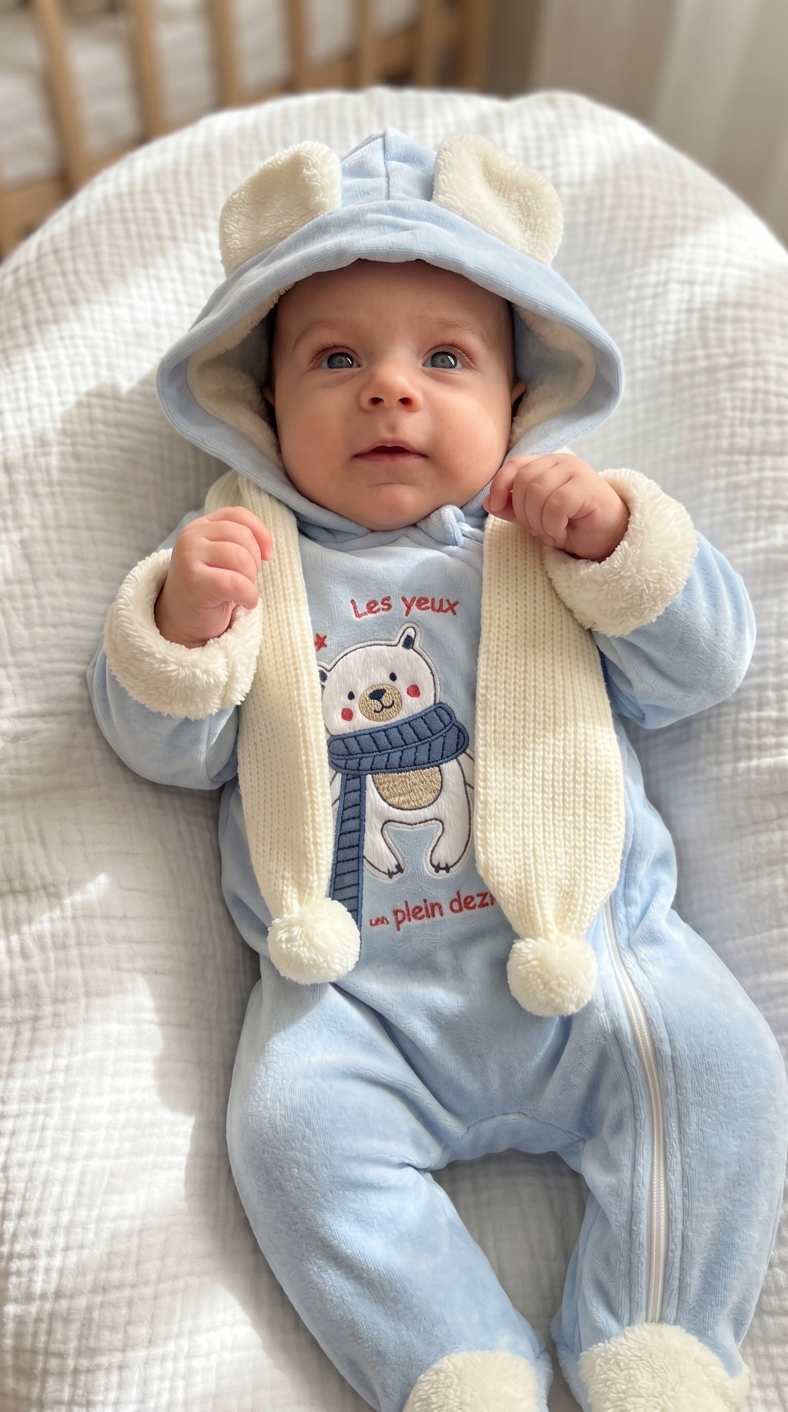 Tutone Felpato con Cappello Orsetto e Sciarpa – Neonato 0–12 Mesi