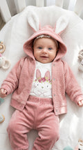 Completo 3 Pezzi Ciniglia Neonata – Rosa Antico