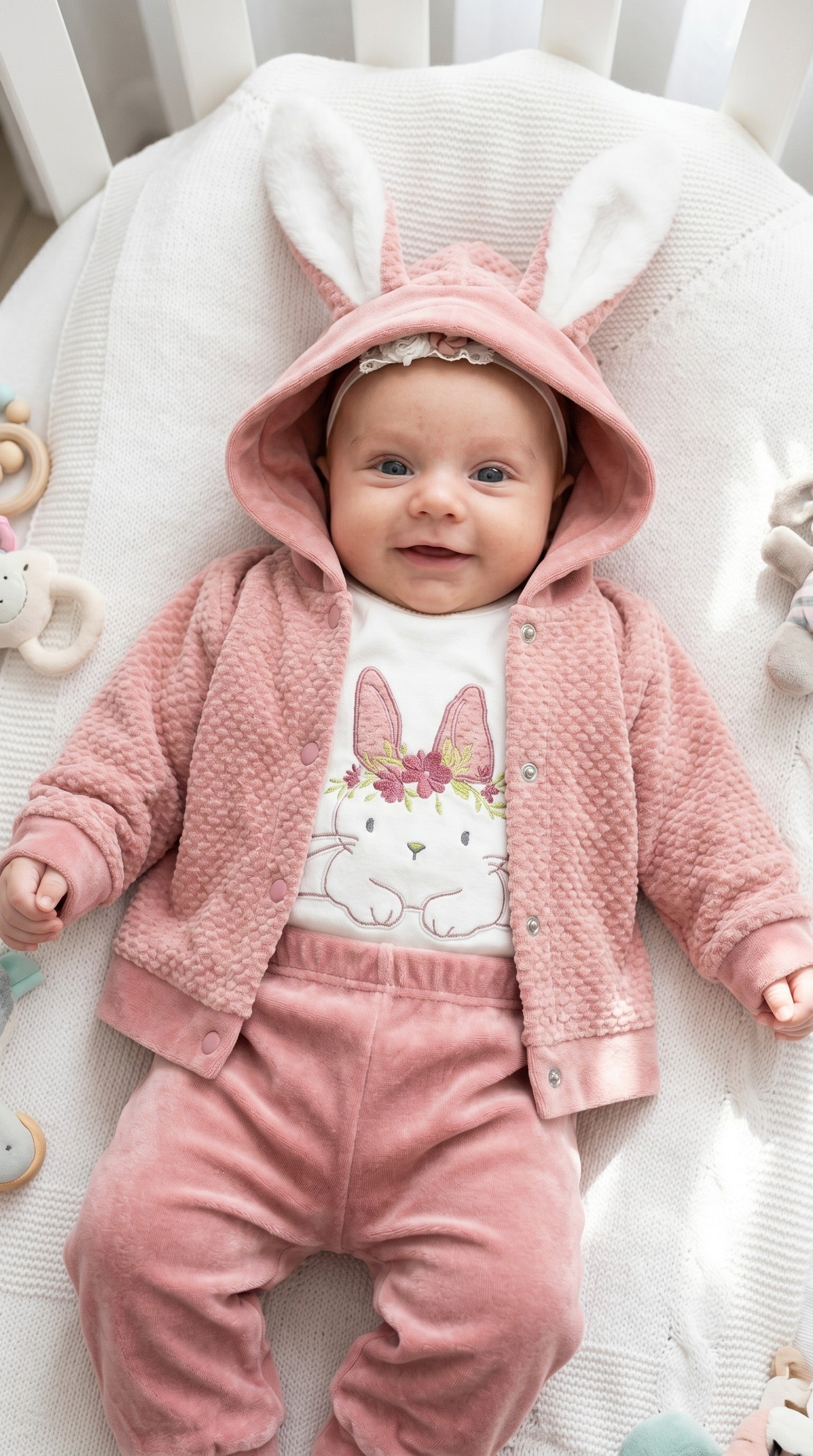 Completo 3 Pezzi Ciniglia Neonata – Rosa Antico