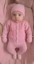 Completo 4 Pezzi in Filo Neonata – Rosa