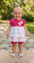 Completo in Cotone e Pizzo Sangallo con Fiocco – Neonata Fuxia