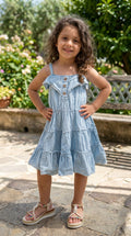 Vestitino in Jeans con Balze e Bretelline - Bimba