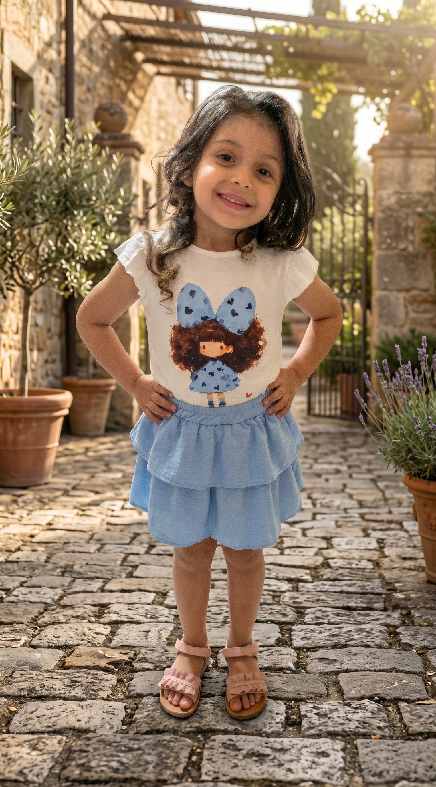 Completo T-Shirt con Stampa e Gonnellina Palloncino - Bimba