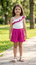 Completo Mono Spalla con Fru Fru e Pantalone Fucsia - Bimba
