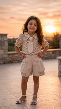 Completo Animalier Camicetta con Cravattino Removibile e Short Bottoni Oro - Bimba