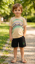 Completo Bimbo in Cotone T-Shirt Sabbia e Pantalone Nero