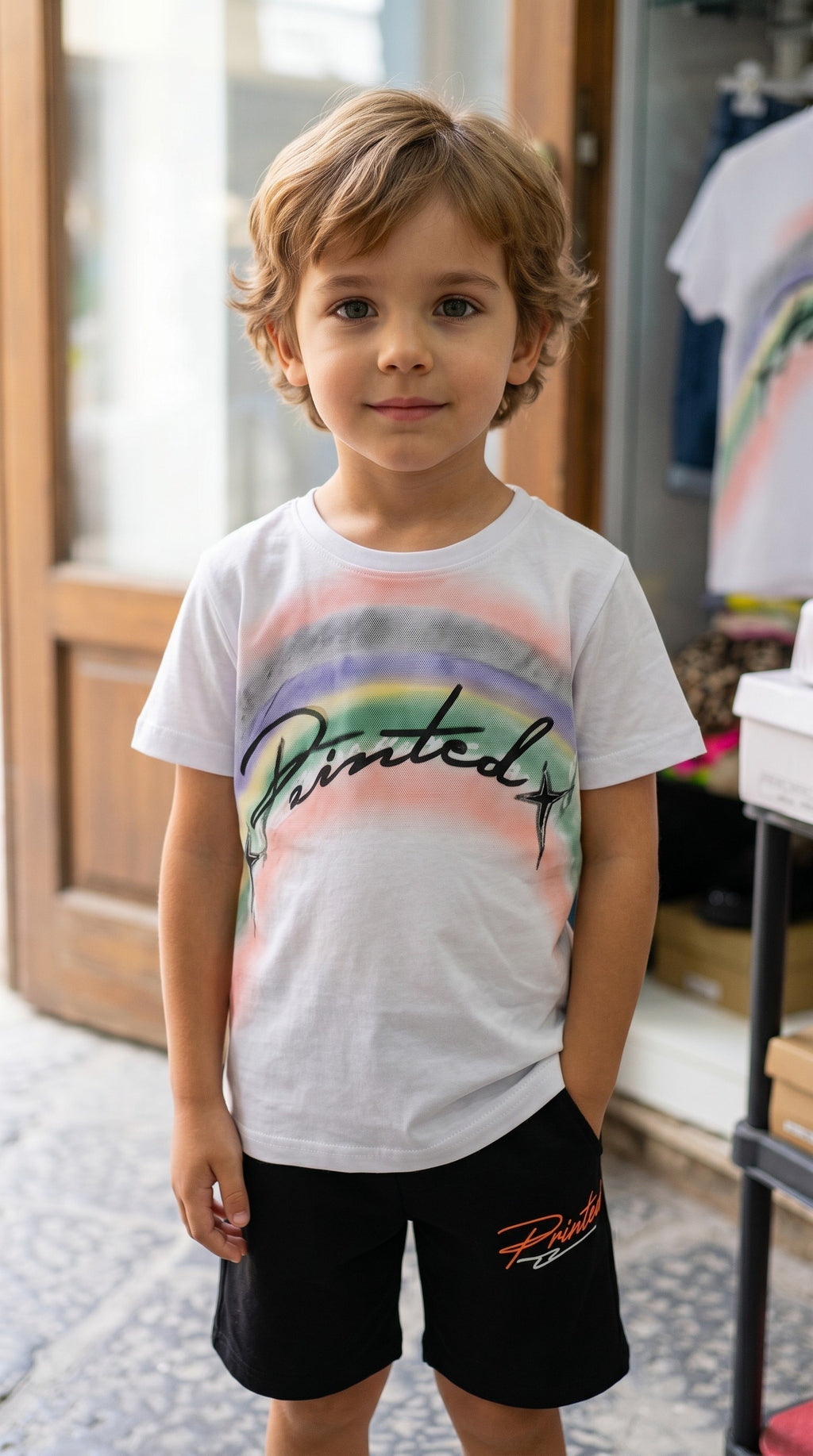 Completo Bimbo in Cotone T-Shirt Bianca e Pantaloncino Nero