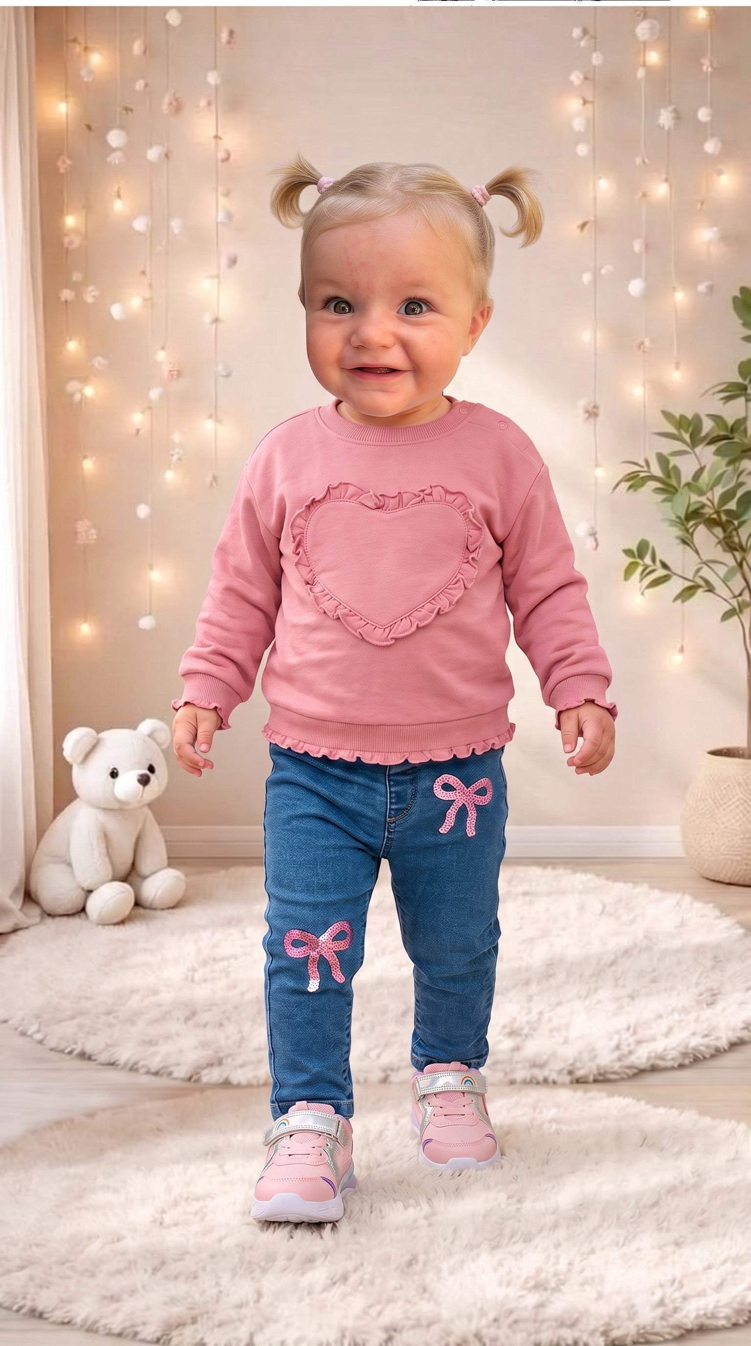 Set Felpa Cuore + Jeans Fiocco Paillettes