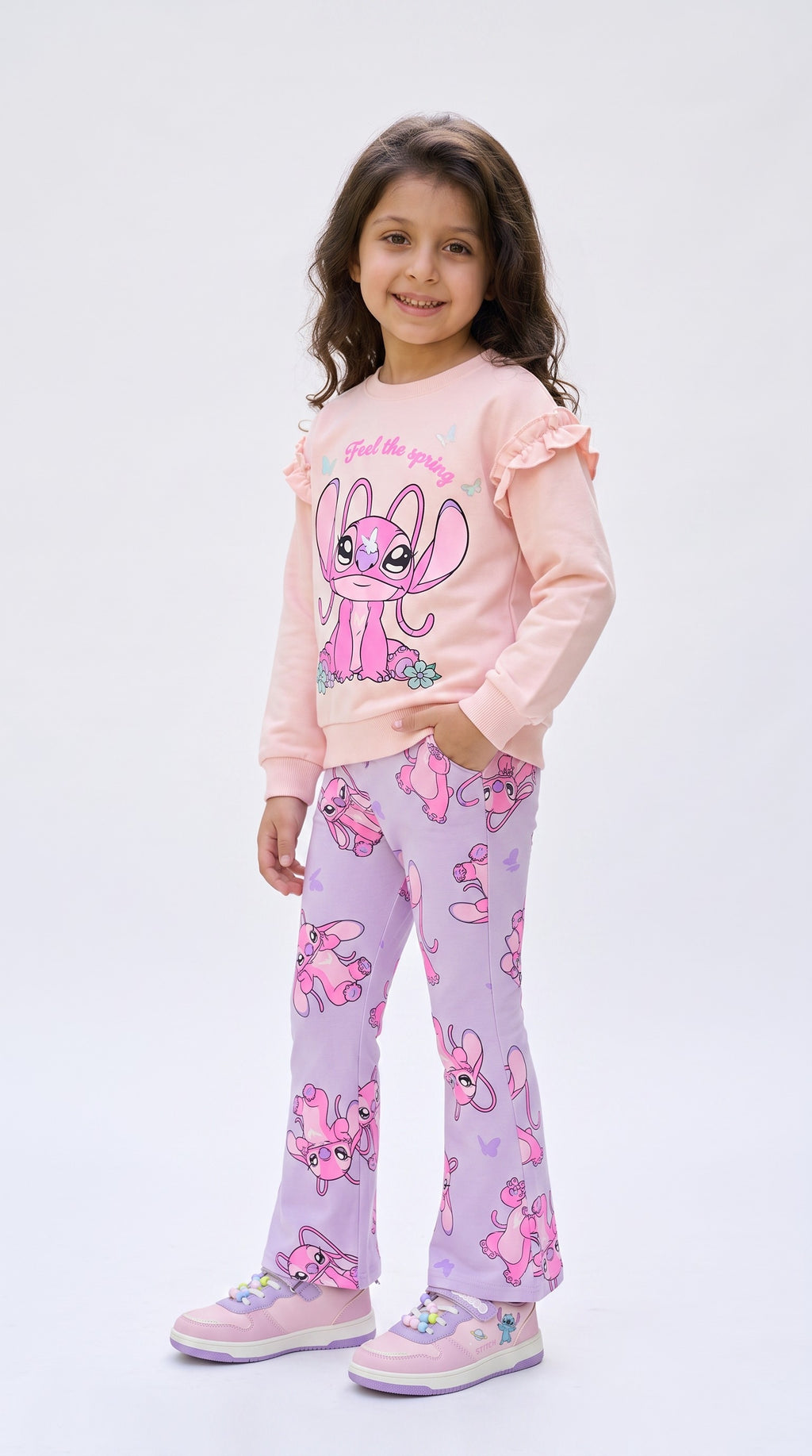 Completo Stitch Angel – Felpa Garzata e Pantalone a Zampa 💜✨