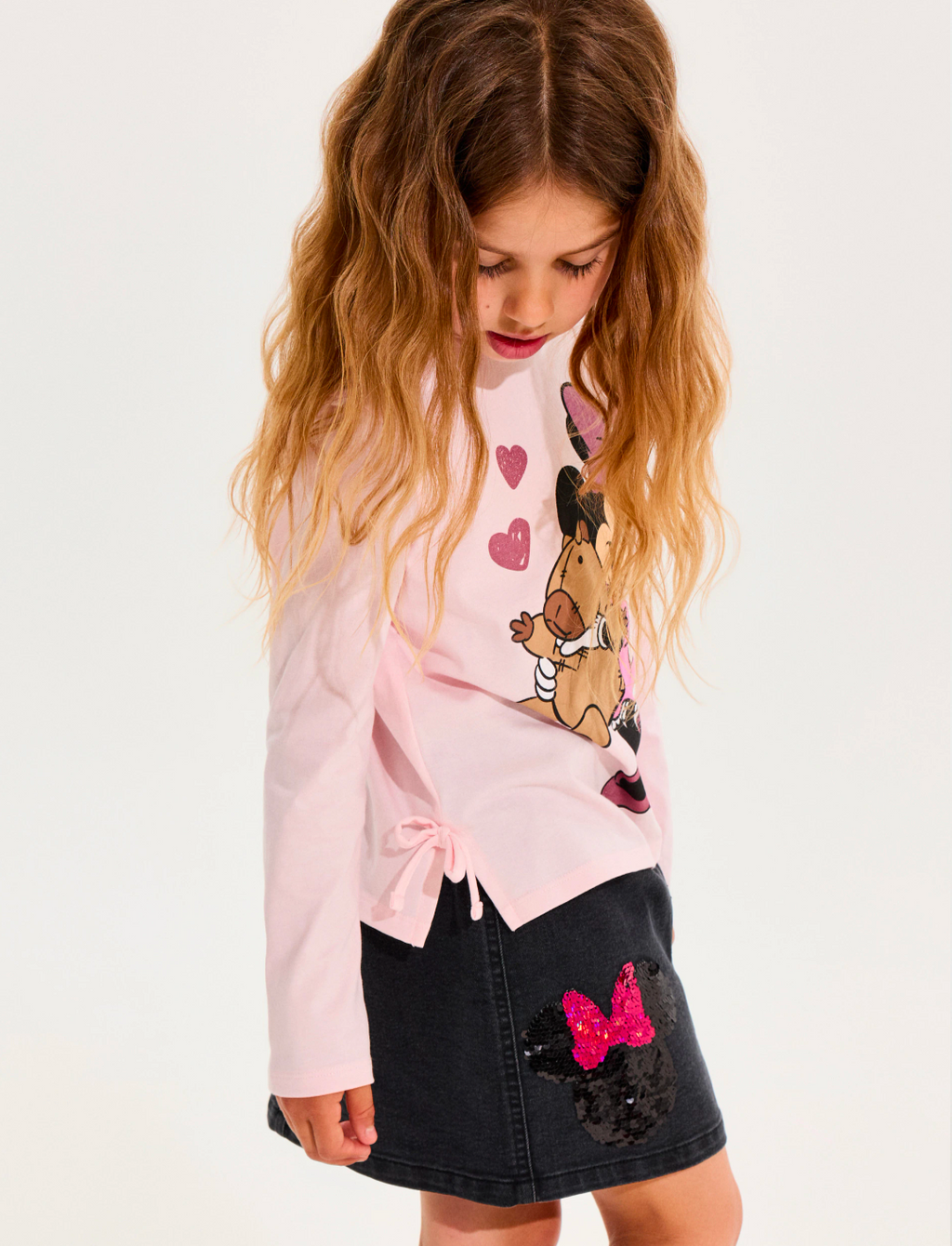 Completo Minnie Mouse – T-shirt Manica Lunga e Gonna Denim – Bimba