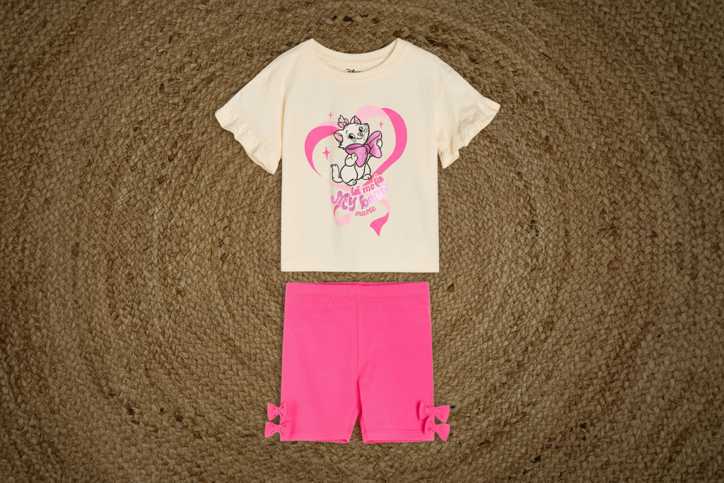 Completo Minou Disney – T-shirt e Shorts Rosa – Neonata