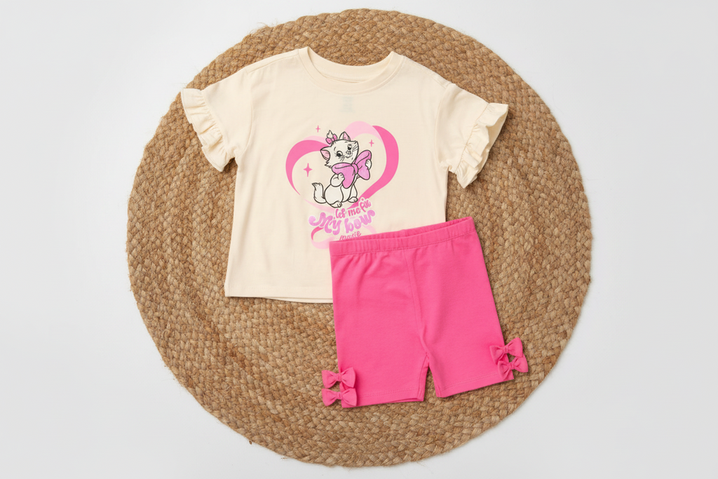 Completo Minou Disney – T-shirt e Shorts Rosa – Neonata