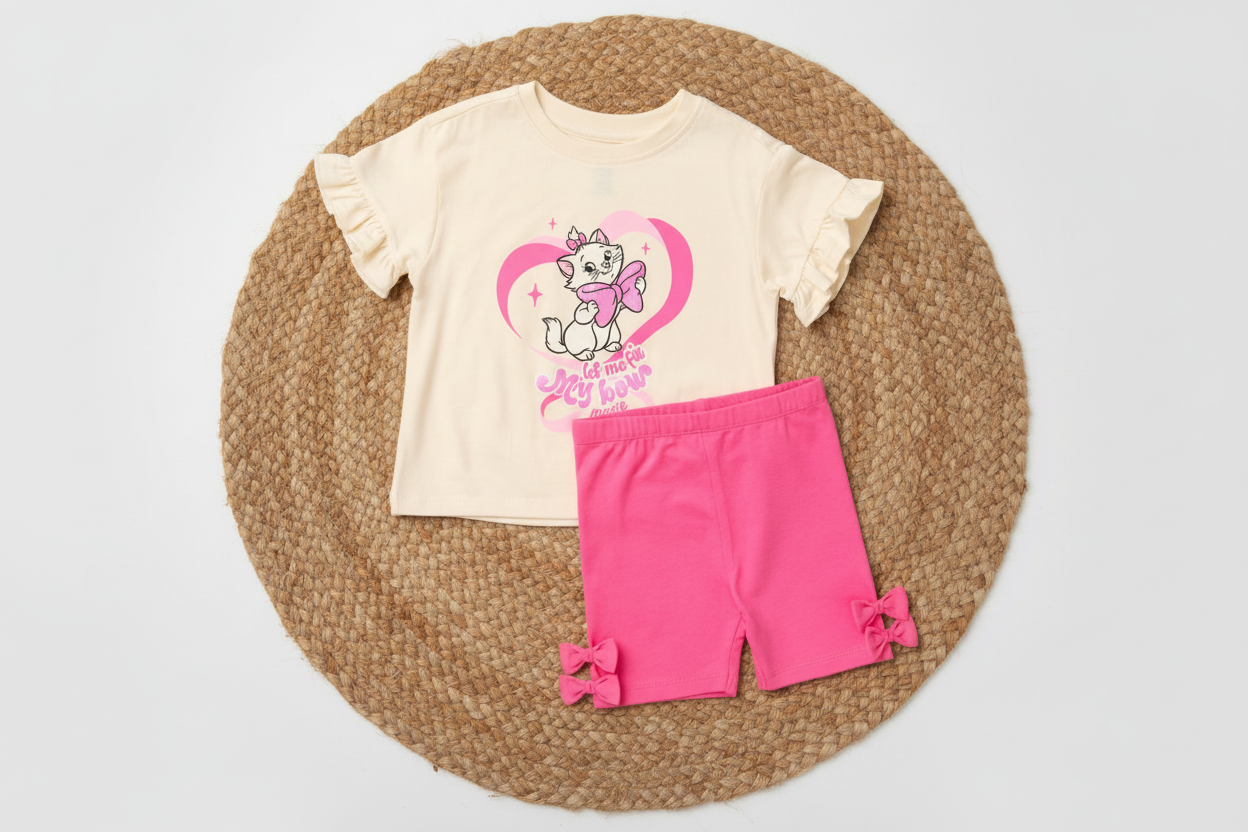 Completo Minou Disney – T-shirt e Shorts Rosa – Neonata