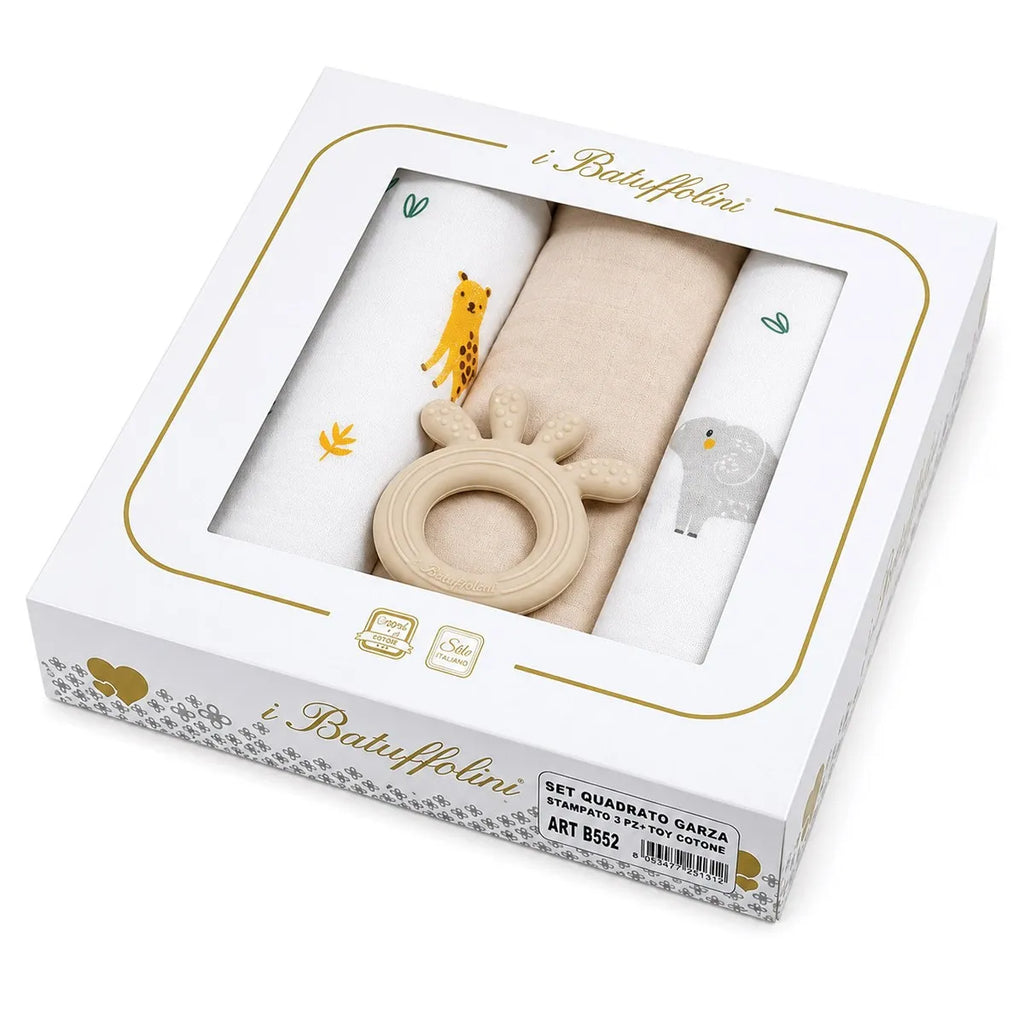 Set 3 Quadrati Garzati Batuffolini in Mussola con Massaggiagengive