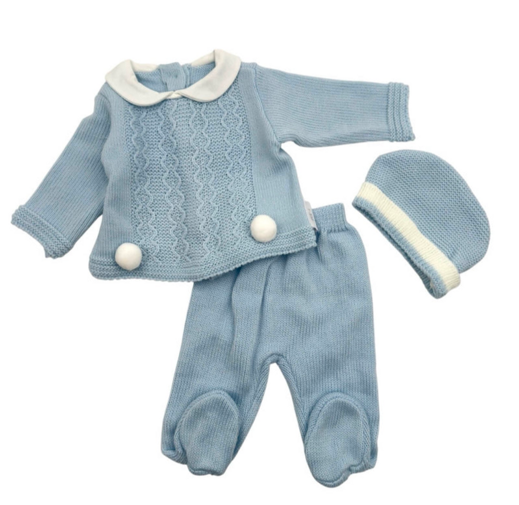 Completo Neonato 3 Pezzi in Lana con Bottoni - Melanie