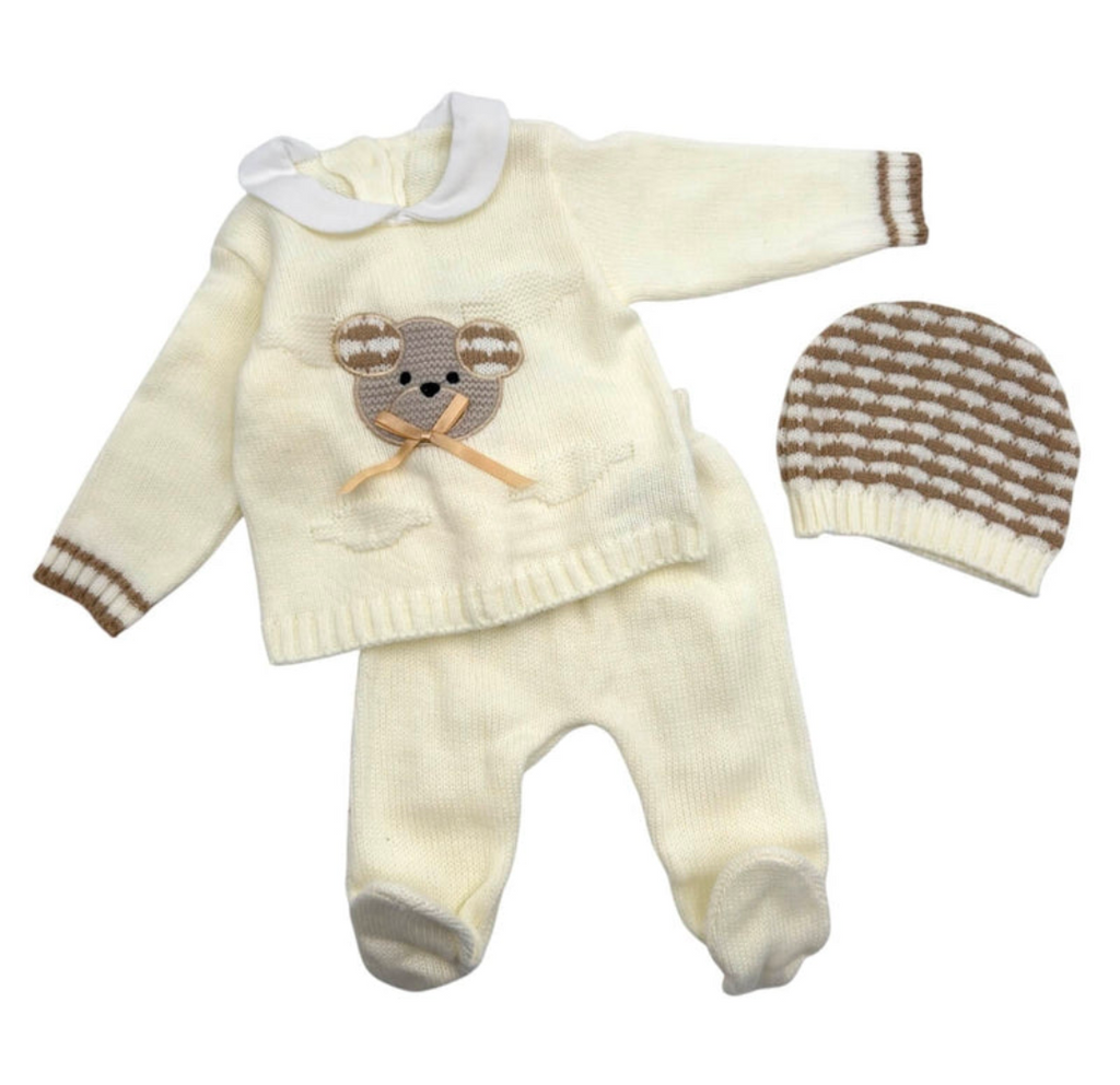 Completo Neonato 3 Pezzi in Lana con Orsacchiotto - Melanie
